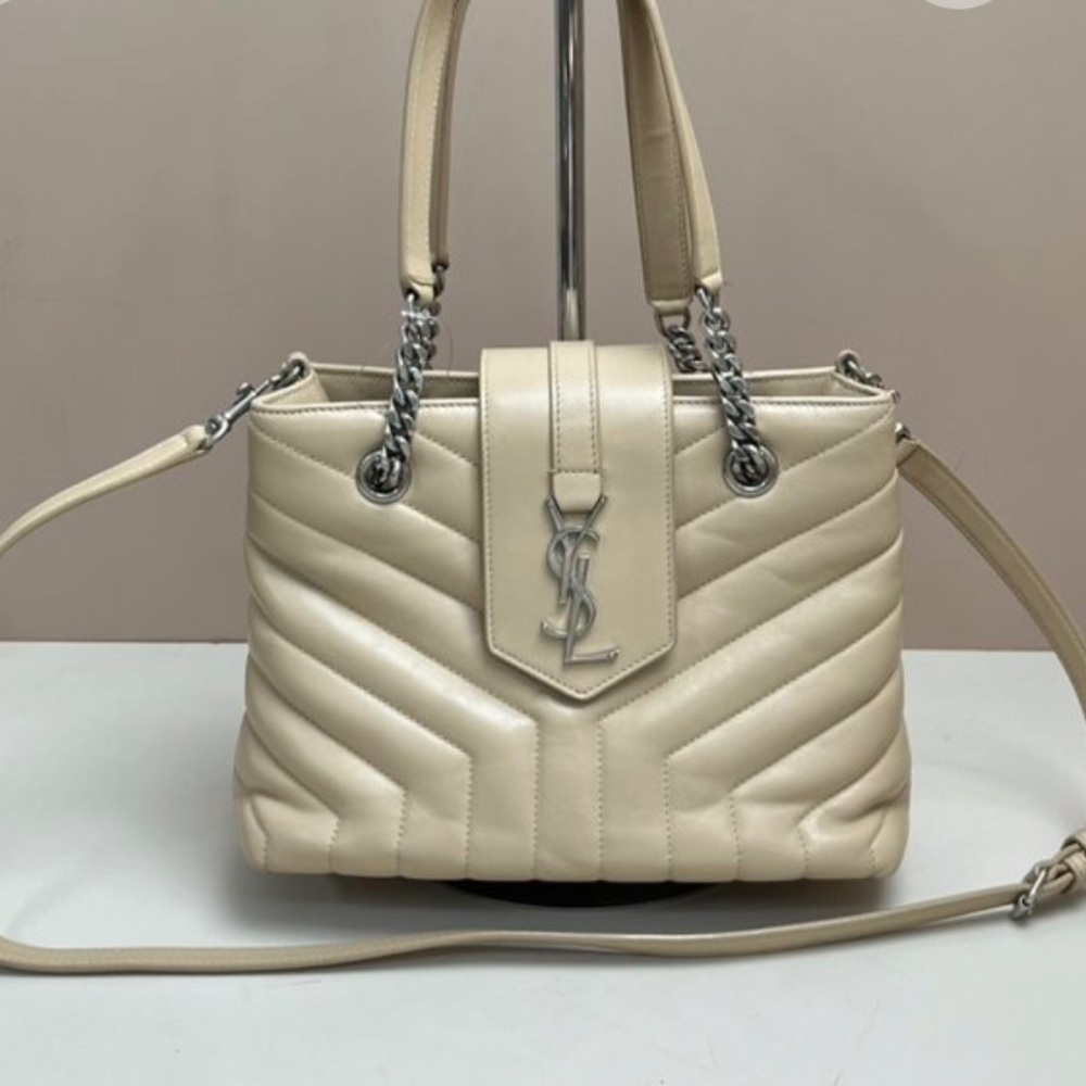 Yves Saint Laurent Cream Chevron Quilted Bag